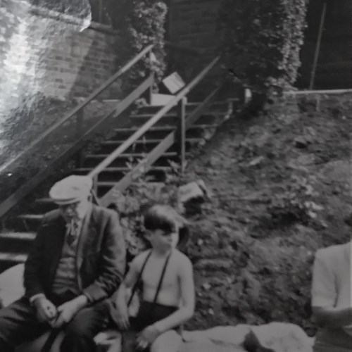 Kenneth Macaldowie Aged 9 With Grandfather John Crombie Main In The Back Garden Of House In Dumbreck Glasgow 1953